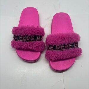 3 for $15 BEBE Pink Fuzzy Sparkle Kids Slippers (Slides)